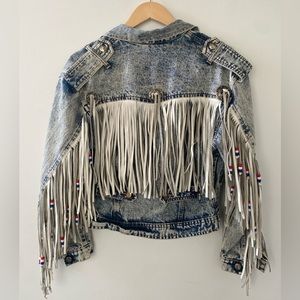 Vintage Denim Fringe Jacket Leather
